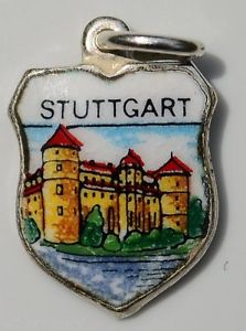 Stuttgart Germany - Old Castle - Vintage Enamel Travel Shield Charm